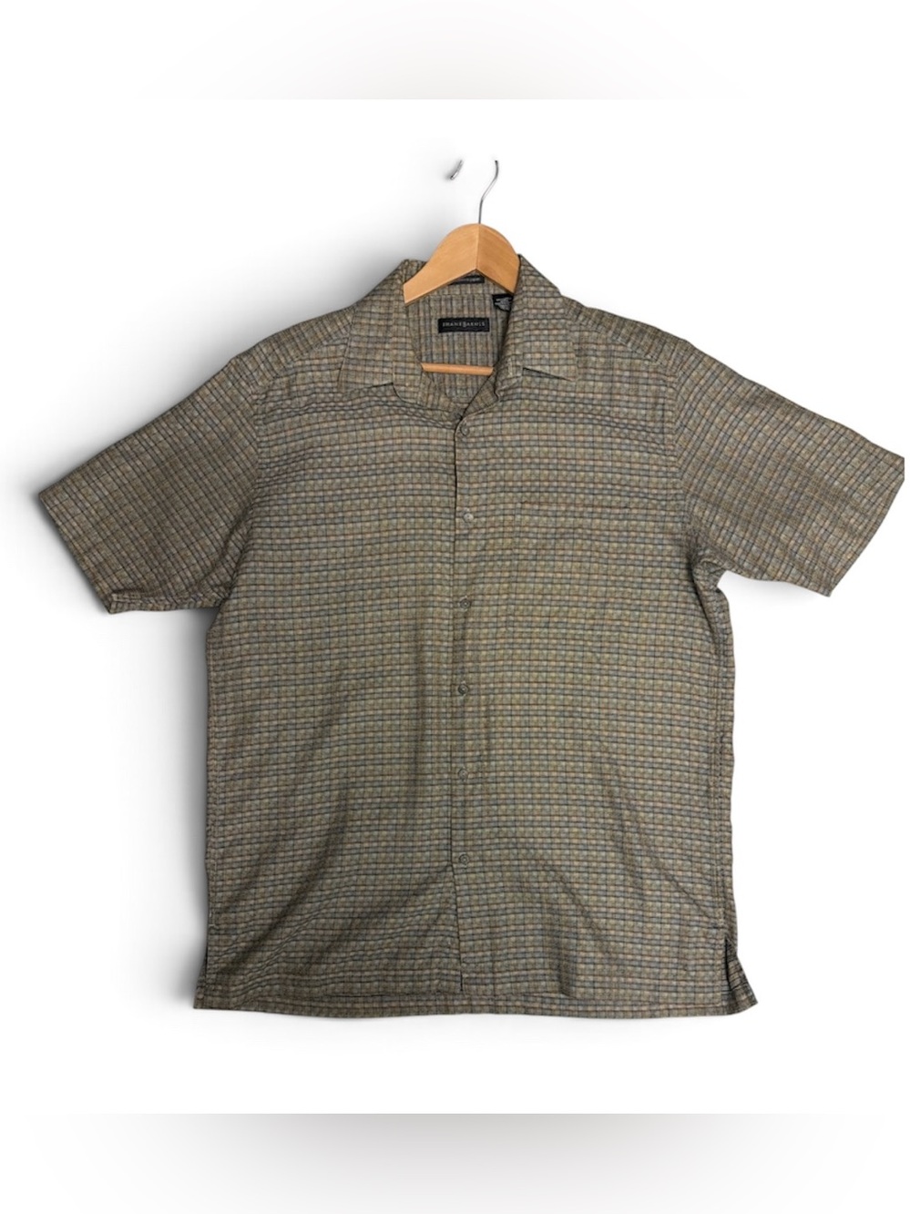 Jhane Barnes Men’s Large Japanese Woven Cotton Plaid Short Sleeve Shirt
